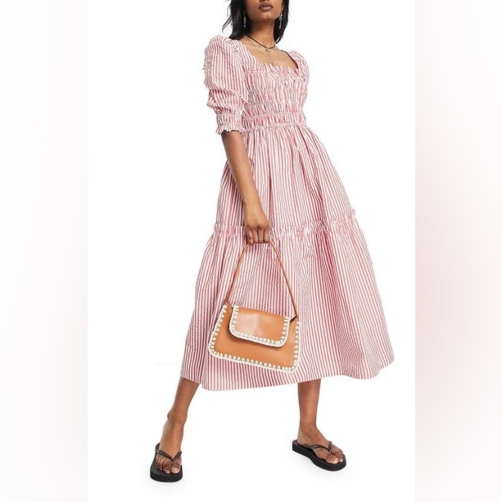 Topshop Striped Poplin Midi Dress